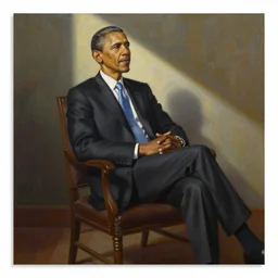 a painting by Okeke Chukwuka Francis of Barak Obama sitting in a chair