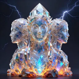3 d iridescent goddess crystalized cathedral portrait, sculpture sigma 5 0 0 mm f 4, smooth, geometric, symmetrical aboriginal, bioluminescent, plasma, lava, thunderstorm! artwork by tooth wu and wlop and beeple and greg rutkowski, 8 k trending on artstation,