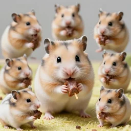 detailed photo of a hamster eating a kebab, various poses, full body, daylight, 8 k