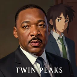 Twin Peaks poster artwork by Michael Whelan and Tomer Hanuka, Rendering of portrait of Martin Luther King Jr., full of details, by Makoto Shinkai and thomas kinkade, Matte painting, trending on artstation and unreal engine