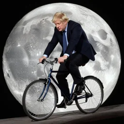 Boris Johnson riding a bike on the moon