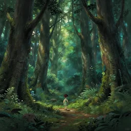 fantasy forest, by ghibli, pixar, disney, dark, albert bierstadt, 4 k, high detail