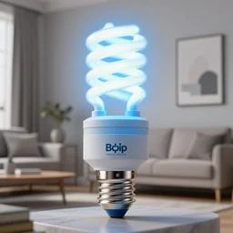 a large blue florescent light lamp, inspired by a woman body, placed in a living room, home design magazine HD photo super realistic 3d 8k resolution