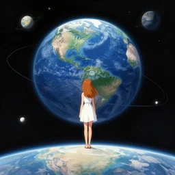 illustrated by moebius and greg rutkowski, romantic!!! space scene!! with standing young girl!!!!, orbit of earth!, futuristic orbital station!!!!, nebulae!!, starry sky!!, rule of third!!!!, vintage cover of sci - fi magazine, cinematic!!