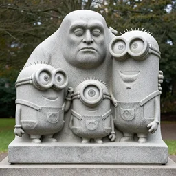 granite sculpture of groo and the minions in the style of gustav vigeland