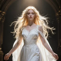 goddess, pale, holy, gorgeous, white dress, high fantasy, concwor art, Disco Elysium