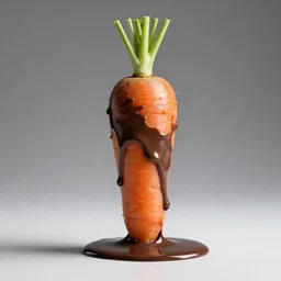 a carrot that is half covered in melted chocolate, dripping chocolate, studio lighting, 1 0 0 mm f / 4, by jim rakete