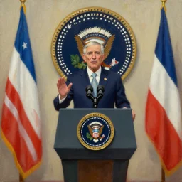 a president fly giving a speech, oil painting, artstation