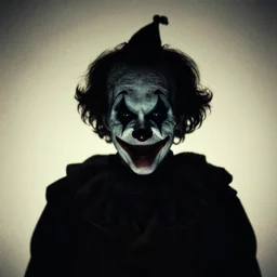 Silhouette of a scary clown by Gerald Brom, film grain