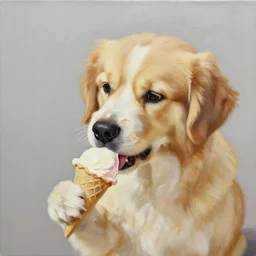 painting of a dog eating ice cream