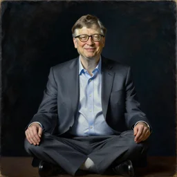 presidential portrait of bill gates meditating by herbert e abrams, 1 9 8 2. oil on canvas. white house historical association national portrait gallery. dark background