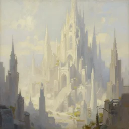 beautiful matte painting depicting a fantasy city, arthur hughes, conceptual art, oil painting, pale colors, high detail, 8 k, wide angle, trending on artstation