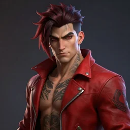 vi from arcane, artstation, octane render, by wlop, fortiche, league of legends, fighter, cool red jacket, tattoo, beautiful, 3 d, potrait, art staion, studio light, closeup shot