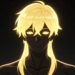 glowing black male anime character, golden hair, yellow eyes, symmetrical, highly detailed, digital art, sharp focus, trending on art station, ninja, electricity superpowers, anime art style