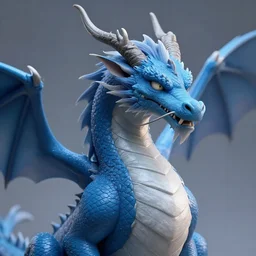 a blue dragon with a white belly and gray horns, smooth skin, by cory lofti, fenghua zhong, kuang hong, ruan jia, artstation, high detail, volumetric light, cinematic