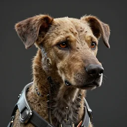 futuristic scavenger dog, close up, quint buchholz, wlop, dan mumford, artgerm, liam brazier, peter mohrbacher, raw, featured on artstation, octane render, cinematic, rugged, intricate, 8 k