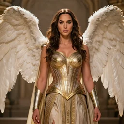 full likeness of gal gadot as a beautiful angel warrior queen in ornate robes, highly detailed, 8 k, hdr, award - winning, trending on artstation, clayton crain