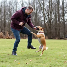 a man training a dog to jump