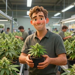 bustling economy organised retail cannabis leaf in a pot industry, aussie, fun concept digital art, environment portrait by steve hanks, australia rendered in pixar