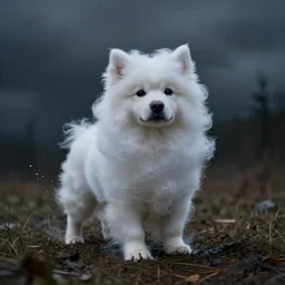 a dramatic photo of a animal made of cotton candy. paint splashes. moody and melancholy.