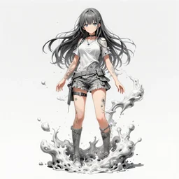 full body, comic art, cell shaded, anime!!!, anime full body render, very extreme intricate details, girl dissolving in a red mist with purple eyes and very + long white hair by rossdraws and sana takeda, dramatic lighting