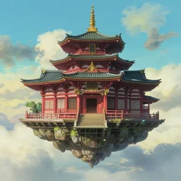 a floating Olympian temple in the sky in the style of Miyazaki, highly detailed, 4k, artstation