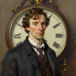 sherlock holmes, time, clock, oil painting by jama jurabaev, brush hard, artstation, for aaa game, high quality, brush stroke