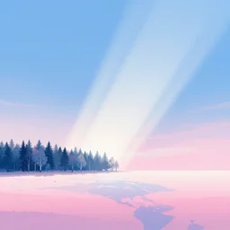 peaceful landscape far away trees forest river birds, nature, beautiful, digital art, 4 k, beam of light, pattern color, pastel, blue sky, pink sunset, white horizons, pink ground, blue earth