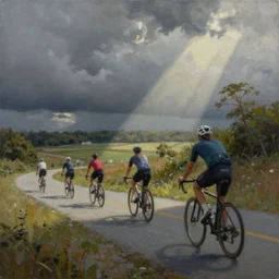 painting of bicycle crew in montauk