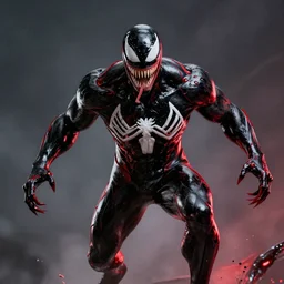 full body portrait of venom as the flash, black and red, dynamic lighting, cinematic, ultra detailed, trending on art station, stunning visuals, creative, fantasy concept art