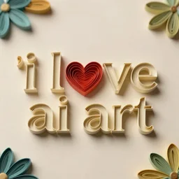 a beautiful quilled paper art of'i love ai art ', by yulia brodskaya, golden ratio composition, deep depth of field, top lit, behance, 8 k
