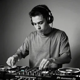 gigachad as a dj, black and white photography, highly detailed