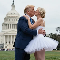 Donald trump wearing a tutu kissing Joe Biden, realistic, 4k, Washington DC