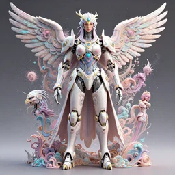 full shot of a cyberpunk falcon android character:: by Martine Johanna and Simon Stålenhag and Chie Yoshii and Casey Weldon and Guillermo del toro :: ornate, dynamic, particulate, pastel colors, intricate, elegant, highly detailed, centered, artstation, smooth, sharp focus, octane render, 3d