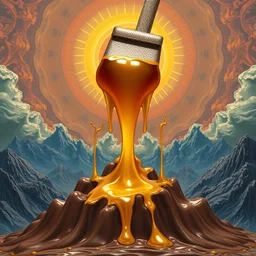 honey chocolate illusion by beeple, artgerm, salvador dali, bruce pennington, frank, stella, makoto shinkai, angus mckie, alex grey, don bluth, akira toriyama, chris moore, kaja foglio, andre masson, dr. suess, brian despain, chesley bonestell. symbolism, surrealism, artstation, 8