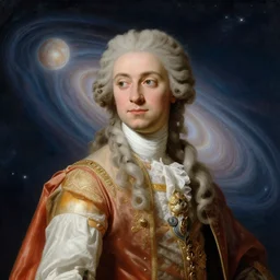 portrait of the powerful empress of the solar system in the style of jean - honore fragonard and in the style of donato giancola. glowing, ornate and intricate linework, sharp focus, depth of field, stunning, dynamic lighting, ultrafine and hyperdetailed.