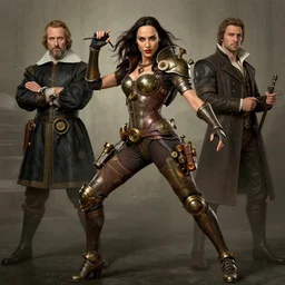 highly detailed steampunk gal gadot action pose : leonardo da vinci, greg rutkowski, magali villeneuve