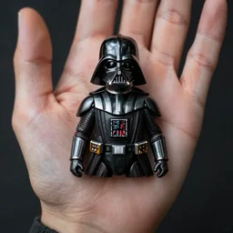 Katniss Everdeen holding a miniature Darth Vader in her handpalm, closeup of hand, digital portrait by Greg Rutkowski, intricate, sharp focus, cinematic, epic, artstation