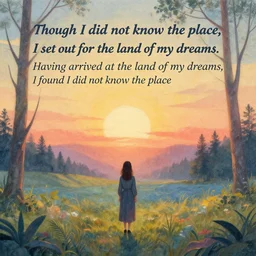 Beautiful artwork inspired by the quote 'Though I did not know the place, I set out for the land of my dreams. Having arrived at the land of my dreams, I found I did not know the place'