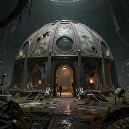 abandoned mars biodome, horror sccene, by Greg Rutkowski and Gaston Bussiere, dim lighting, beautiful volumetric-lighting-style atmosphere, futuristic atmosphere, intricate, detailed, photorealistic imagery, artstation