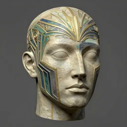 human head uv unwrapped, art deco surrealism expressionism, greg rutkowski, trending artstation