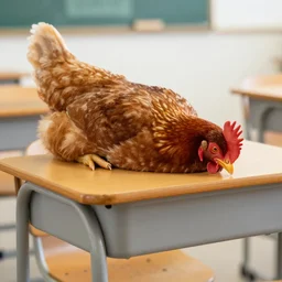 chicken sleeping in a classroom