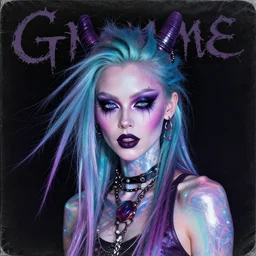 album cover of Grimes as a highly detailed holographic super villain character, trending on artstation, concept matte
