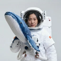 astronaut suit in the shape of a whale, ( eos 5 ds r, iso 1 0 0, f / 8, 1 / 1 2 5, 8 4 mm, postprocessed, crisp face, facial features )