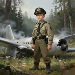 young pilot :: crashed plane with smoke :: forest :: digital painting, very detailed
