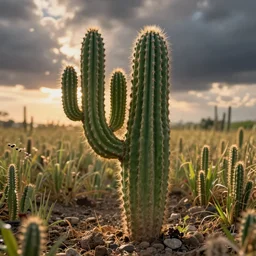 a cactus gnome in a field, gnome cactus hybrid, warm dynamic lighting, detailed
