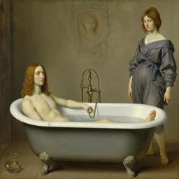 achingly beautiful painting of a roman bathtub by rene magritte, monet, and turner. piranesi.