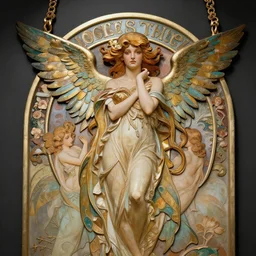 hyperrealistic detailed seraphim with cinematic sharp focus 8 k in style of alfons mucha as a necklace