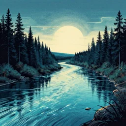 a river, epic retrowave art, trending on art station