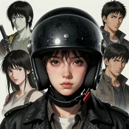 portrait of sadie sink wearing black helmet | | fine detail!! anime!! realistic shaded lighting!! poster by ilya kuvshinov katsuhiro otomo ghost - in - the - shell, magali villeneuve, artgerm, jeremy lipkin and michael garmash and rob rey